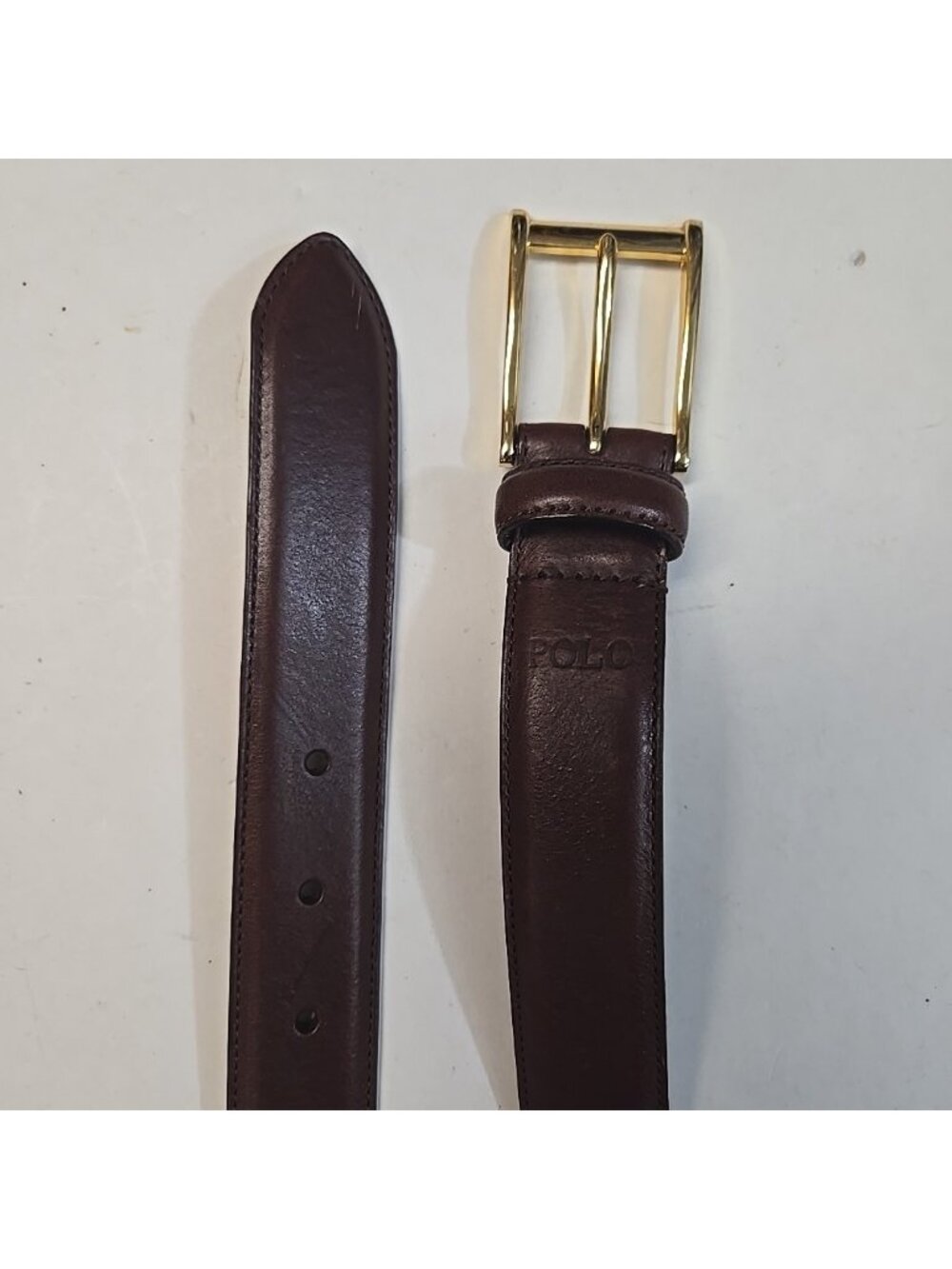 Polo Ralph Lauren Brown Leather Belt Mens Italian Saddle Leather Brass Buckle